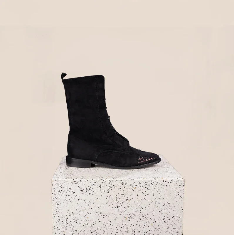 Milano - Black Suede Geometric Bronze