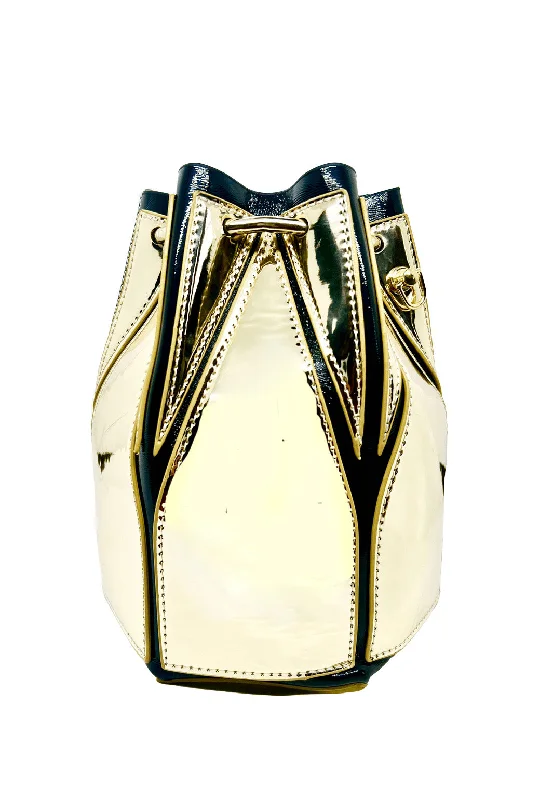 Metallic Cut Out Bucket Bag - Black & Gold