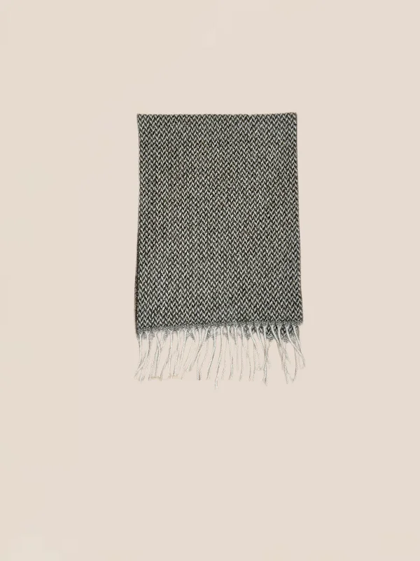 Scarf - White/Brown Herringbone