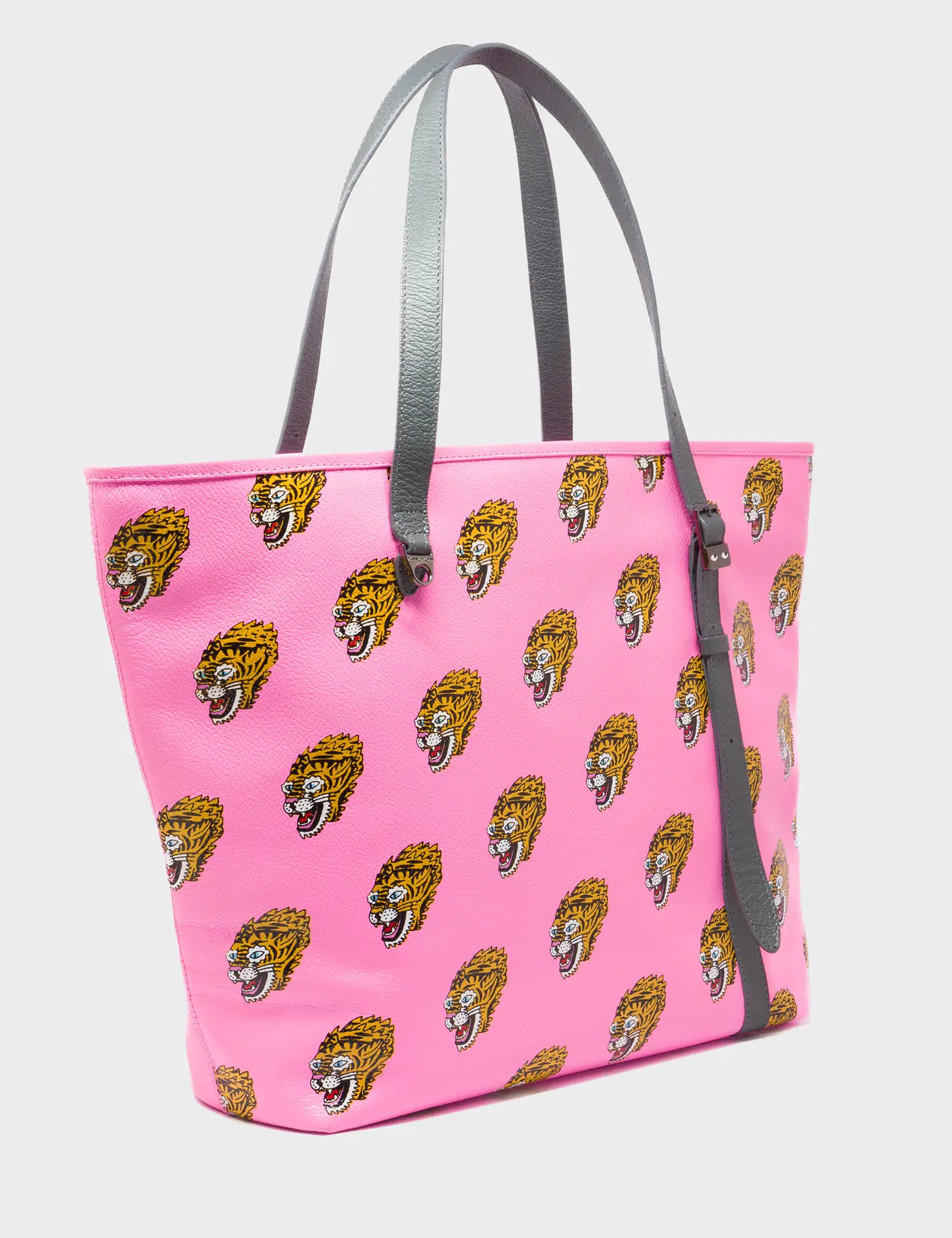 Bruno Bubblegum Pink Leather Tote Bag - Blazing Tiger Print