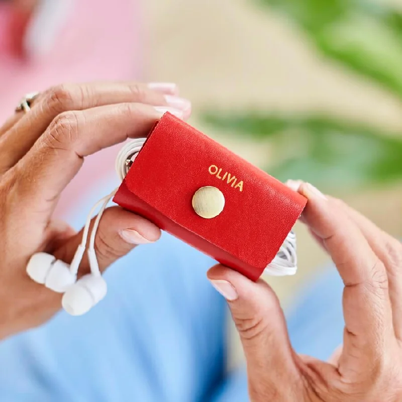 Personalised Leather Earphone Tidy