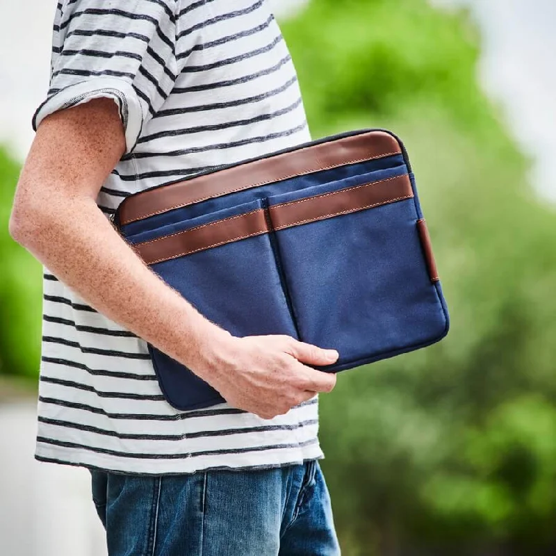 Navy with Dark Brown Leather Trim