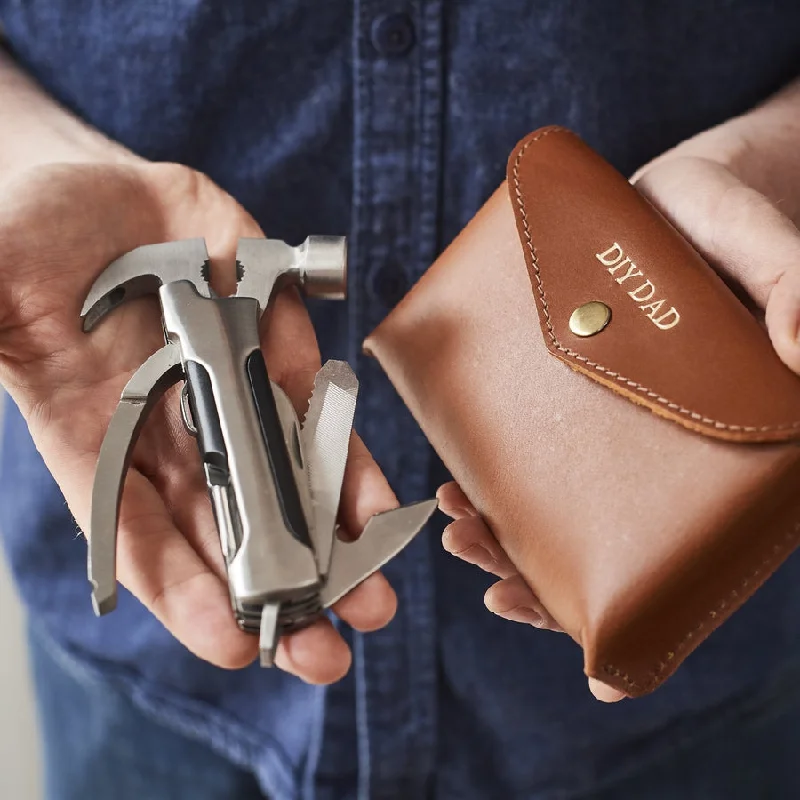 Personalised Leather Holder and Multi Tool For D.I.Y Dads