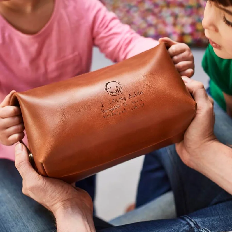 Personalised Leather Wash Bag with Child's Masterpiece