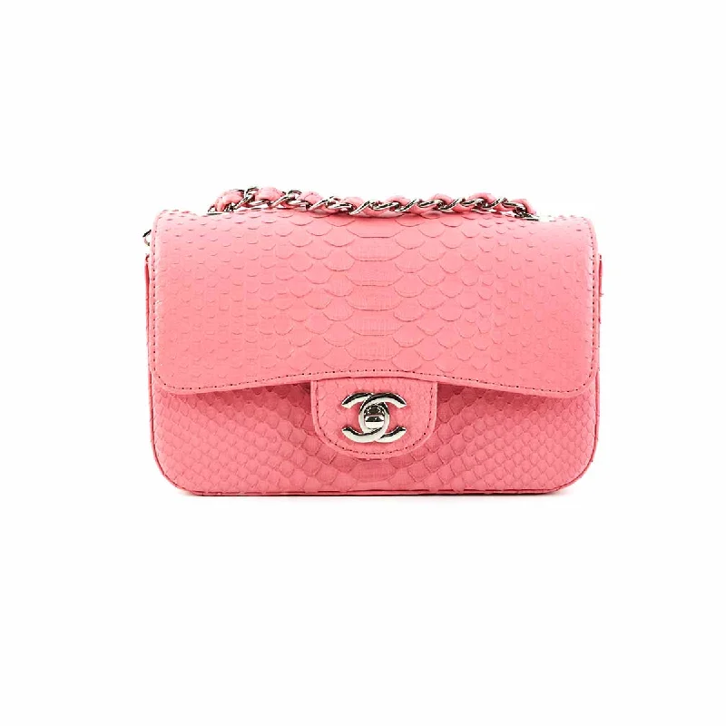 Best handle bags with detachable compartments for added versatility and space-Chanel Python Rectangular Mini Classic Flap Pink