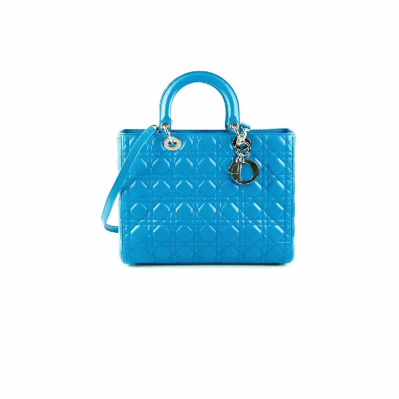 Stylish handle bags with button closures for an elegant, secure design-Dior Large Lady Dior Turquoise Cannage Lambskin