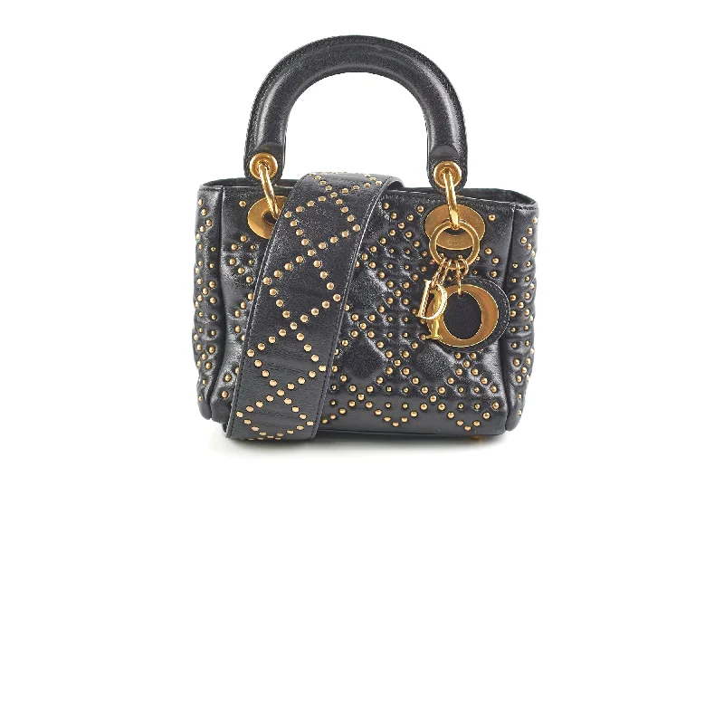 Handle bags with woven designs for a rustic and natural vibe-Lady Dior Studded Black Mini