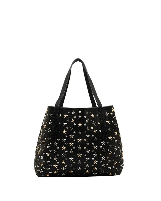 Handle bags with unique knot details for an artistic and sophisticated touch-Star Studded Leather Tote Bag in Black