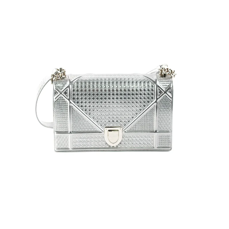 Best handle bags with bold, oversized buckles for a fashionable and statement-making design-Dior Medium Diorama Metallic Silver