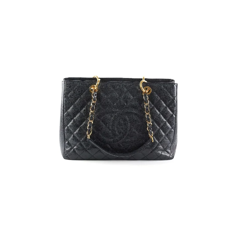 Handle bags with sleek, clean lines for a sophisticated, minimalist appeal-Chanel Grand Shopping Tote GST Black