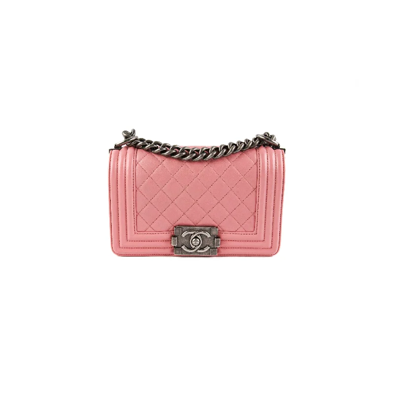 Handle bags with large front pockets for quick and easy access to essentials-Chanel Small Lambskin Boy Pink Crossbody Bag