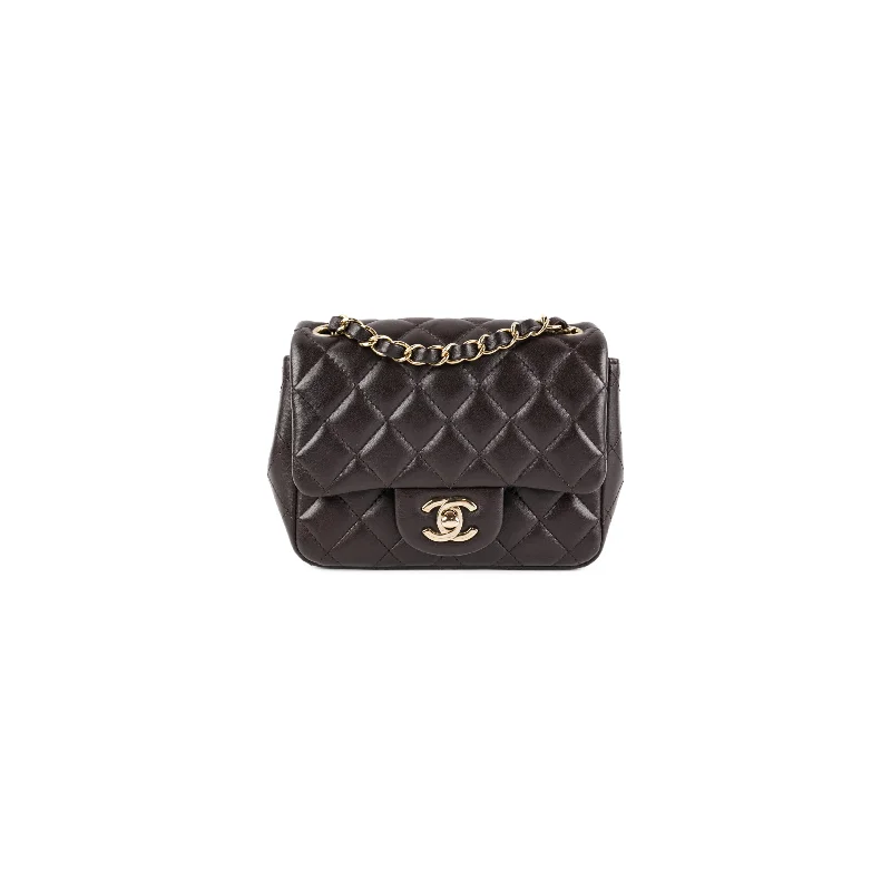 High-quality handle bags with gold accents for a luxurious, polished finish-Chanel Square Mini Lambskin Dark Brown Crossbody Bag - Microchipped