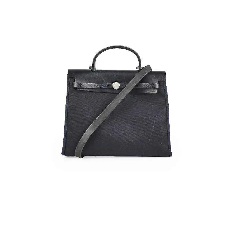 Handle bags with soft suede material for a plush and refined appearance-Hermes Herbag 31 Black Square G Stamp