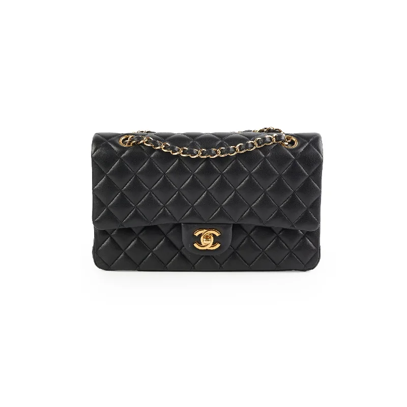 Handle bags with contrasting materials for a bold and unique fashion statement-Chanel Classic Flap M/L Lambskin Black Bag