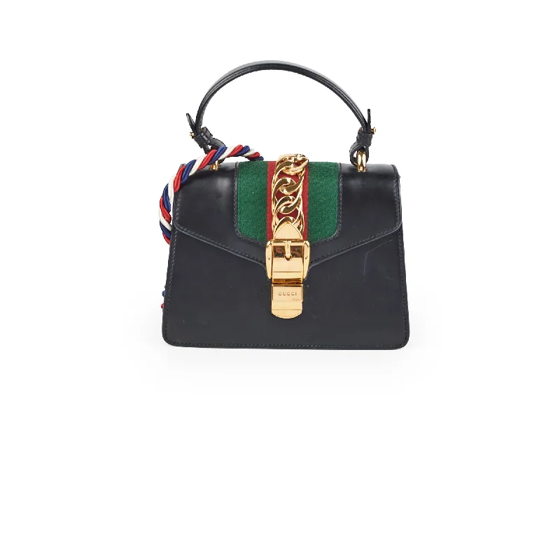 Handle bags with faux leather for a cruelty-free and affordable alternative-Gucci Sylvie Black Top Handle