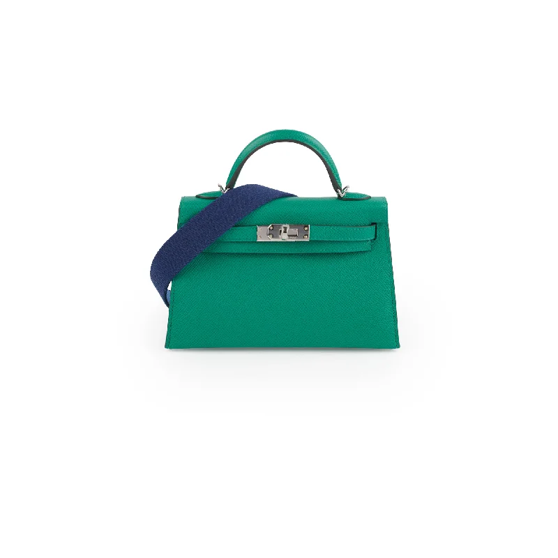 Handle bags with faux leather for a cruelty-free and affordable alternative-Hermes Mini Kelly Epsom Vert Jade/ Bleu Paradis - U Stamp