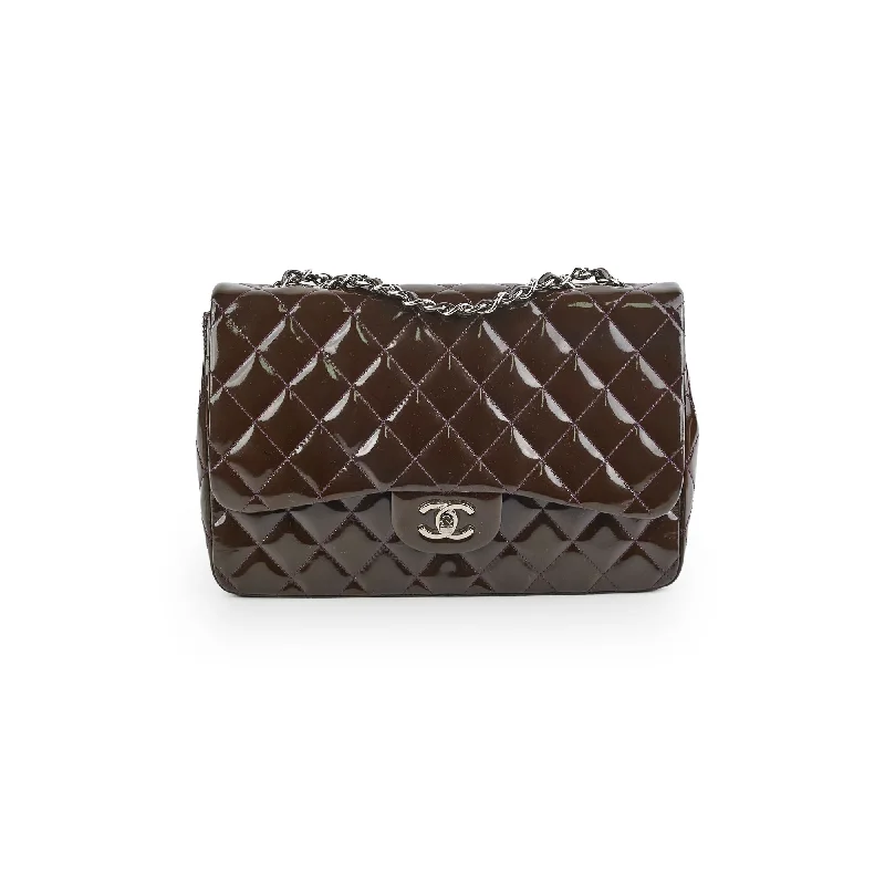 Handle bags with metallic finishes for a shiny, glamorous touch-Chanel Jumbo Patent Brown Shoulder Bag