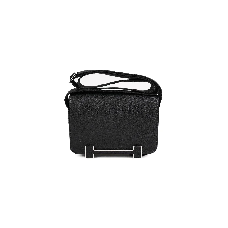 Handle bags with leather straps and canvas bodies for a chic, durable option-Hermes Geta Chevre Mysore Noir - B Stamp