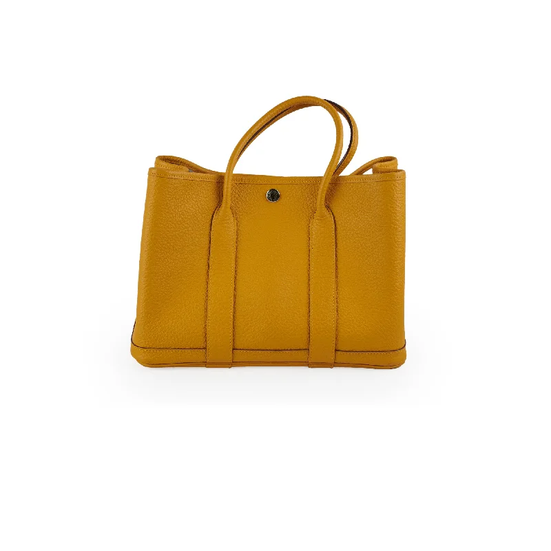 Stylish handle bags with button closures for an elegant, secure design-Hermes Garden Party 30 Mustard C Stamp