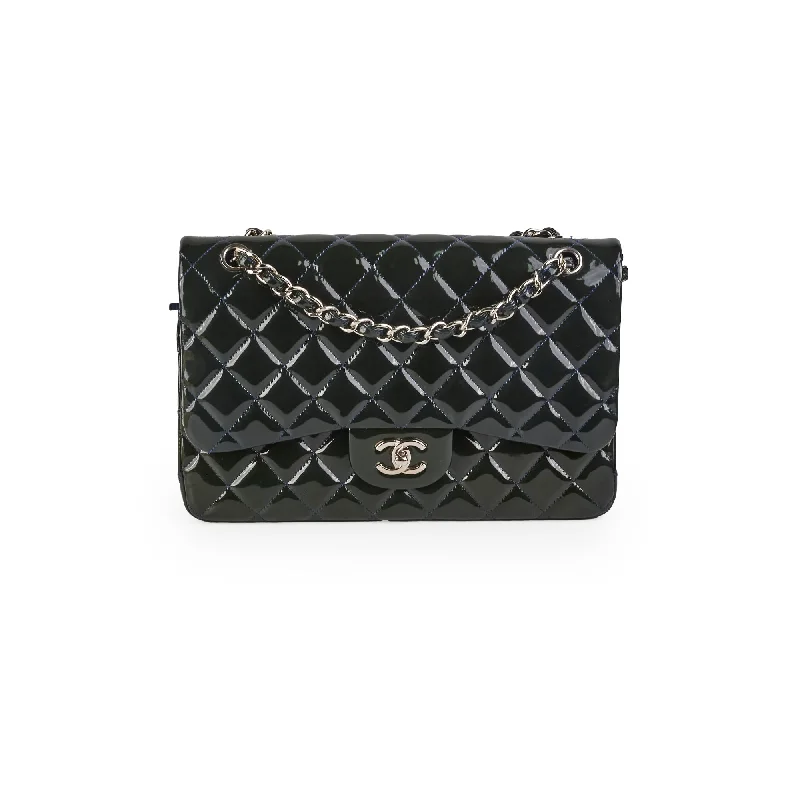 High-quality handle bags with gold accents for a luxurious, polished finish-Chanel Blue Patent Jumbo