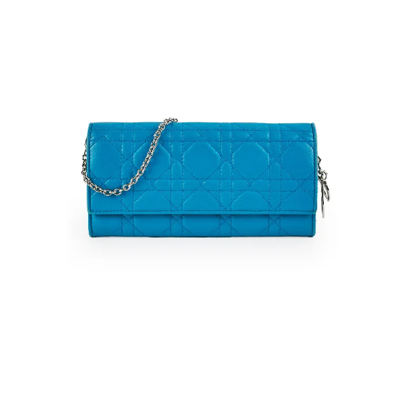 Best handle bags with a classic boxy shape for a timeless, elegant style-Christian Dior Blue Lambskin Wallet