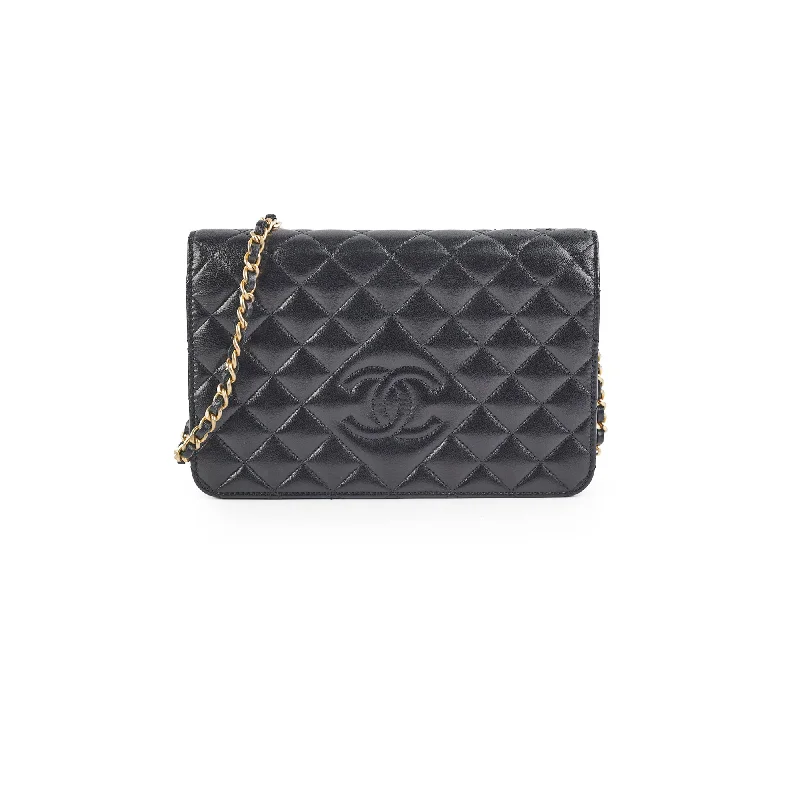 Handle bags with custom engravings for a personalized and meaningful gift-Chanel Flap Wallet On Chain Lambskin Black Crossbody Bag