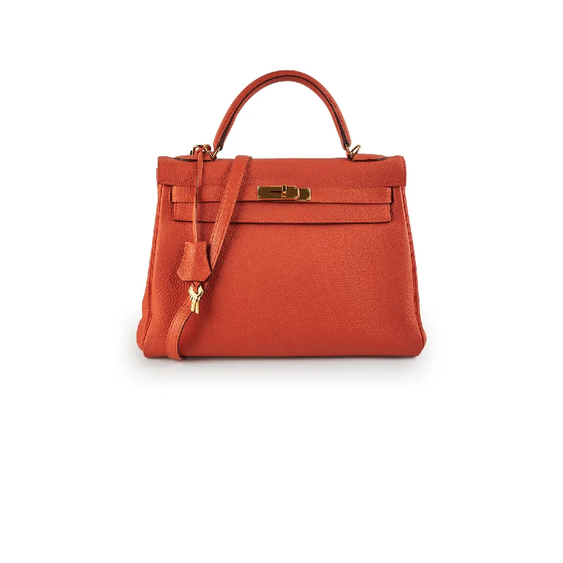 Handle bags with sleek, metal frame designs for a structured, high-fashion appeal-Hermes Kelly 32 Feu T Stamp