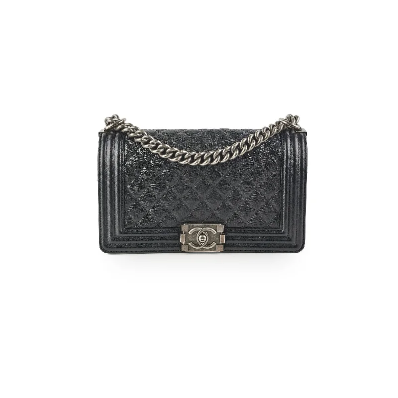 Best handle bags with velvet material for a luxurious and soft touch-Chanel Old Boy Medium Black Caviar