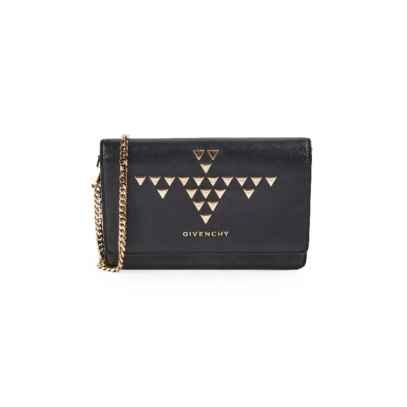 Stylish handle bags with mixed materials for a modern, textured look-Givenchy Stud Black Crossbody Wallet On Chain WOC