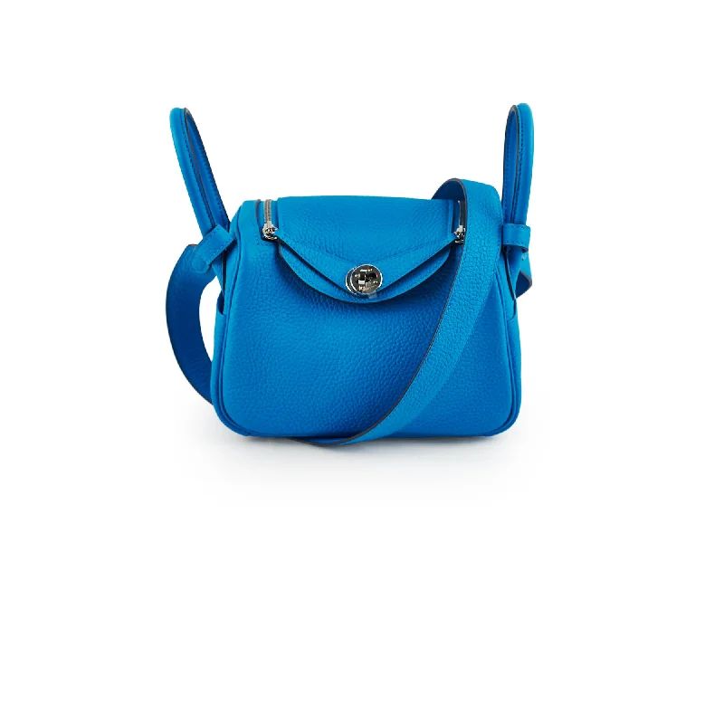 Stylish handle bags with boho-inspired designs for a relaxed, carefree vibe-Hermes Mini Lindy Clemence Blue - Z Stamp (2021)