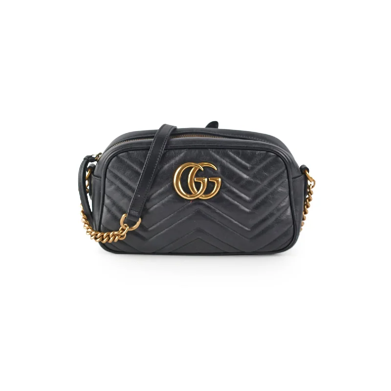 Handle bags with tropical-inspired prints for a vacation-ready, summery look-Gucci Marmont Small Camera Crossbody Black