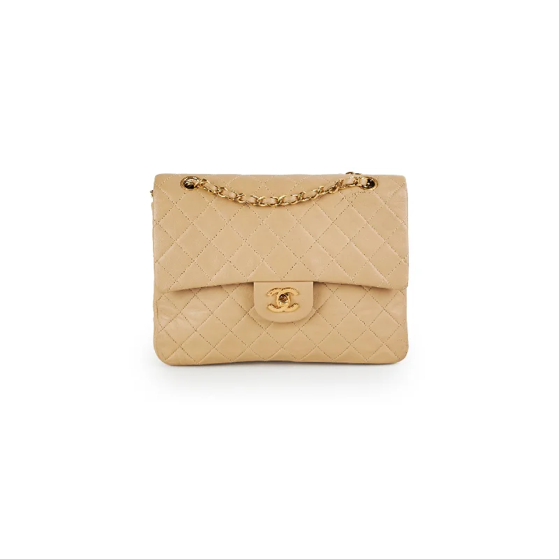 Handle bags with faux fur accents for a cozy and chic winter look-Chanel Vintage Square Double Flap Beige Lambskin - Series 1