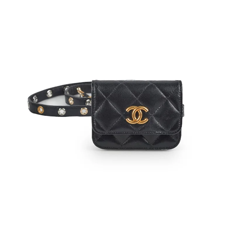 Handle bags with polished metal hardware for a sleek and sophisticated design-Chanel Micro Belt Bag Cardholder xLambskin Black - Series 31