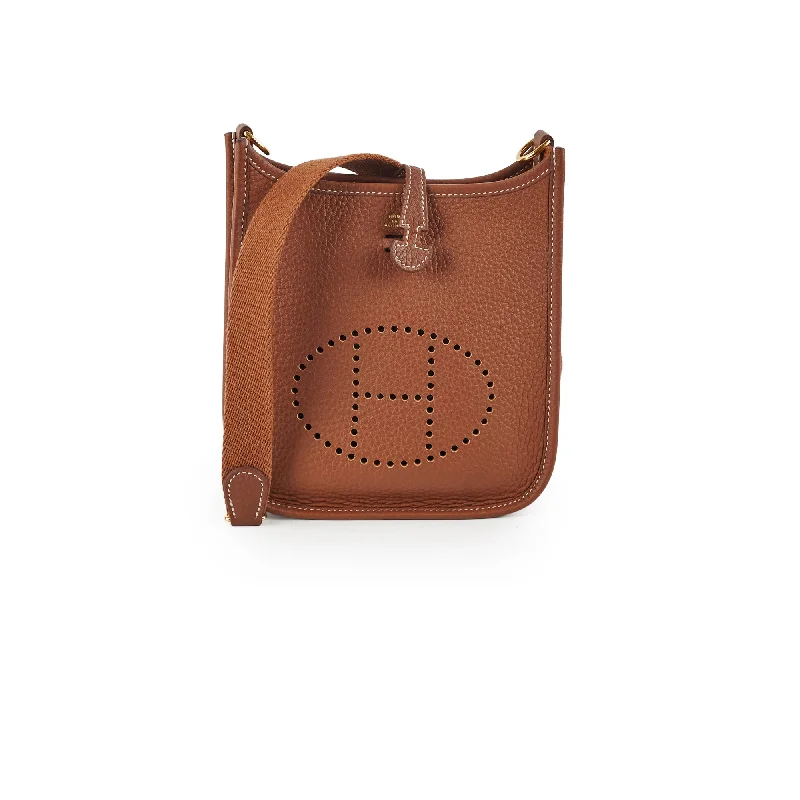 Handle bags with structured shapes for an organized and tidy appearance-Hermes Mini Evelyne Gold - U Stamp