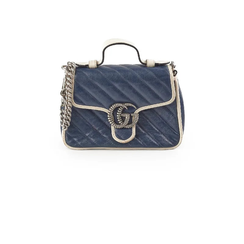 Handle bags with soft suede material for a plush and refined appearance-Gucci Marmont Top Handle Navy