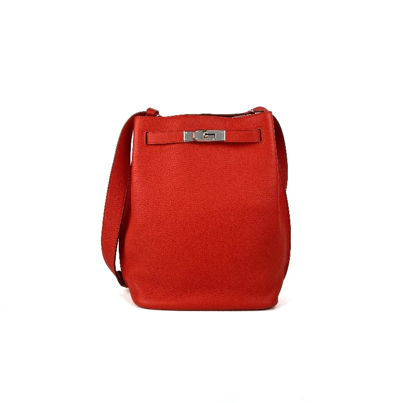 Handle bags with decorative embroidery for a textured, stylish finish-Hermes So Kelly Clemence Red - O Stamp