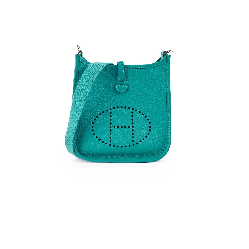 Best handle bags with bold, oversized buckles for a fashionable and statement-making design-Hermes Mini Evelyne Green Clemence -  D Stamp