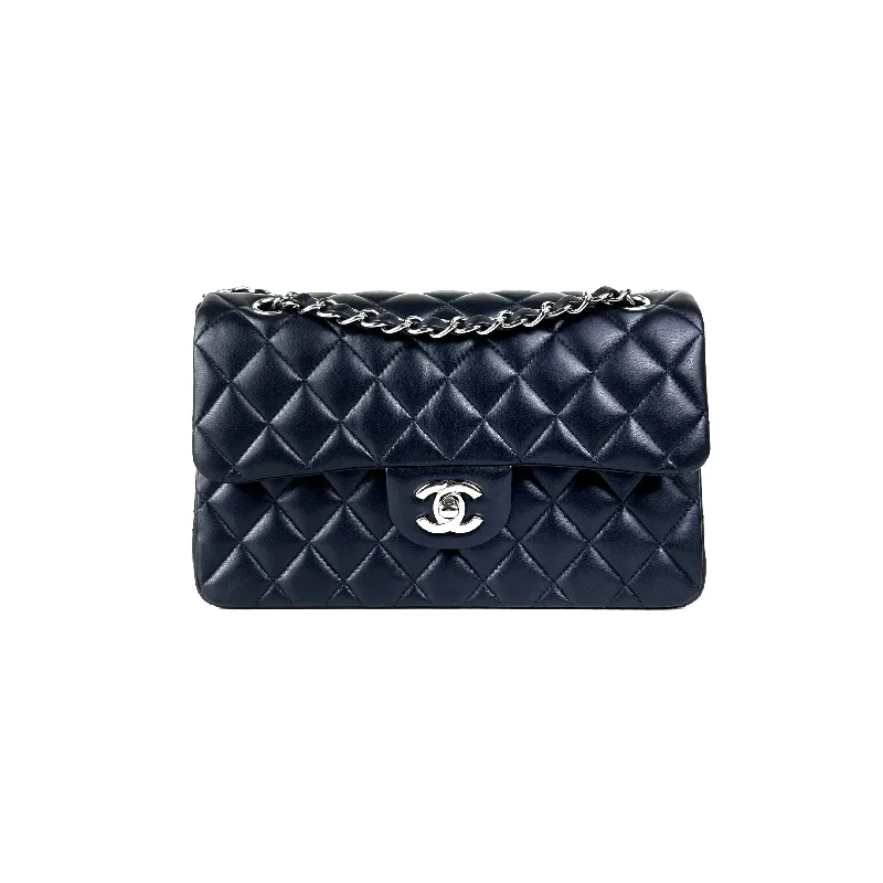 Handle bags with unique knot details for an artistic and sophisticated touch-Chanel Small Double Classic Flap Metallic Navy