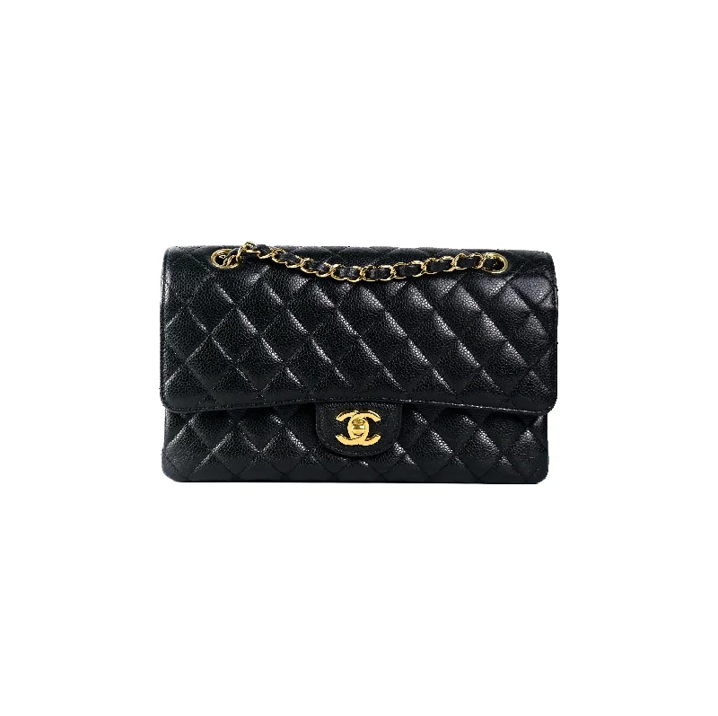 Stylish handle bags with clear PVC designs for a modern, transparent look-Chanel Medium M/L Caviar Classic Flap Black 23 series