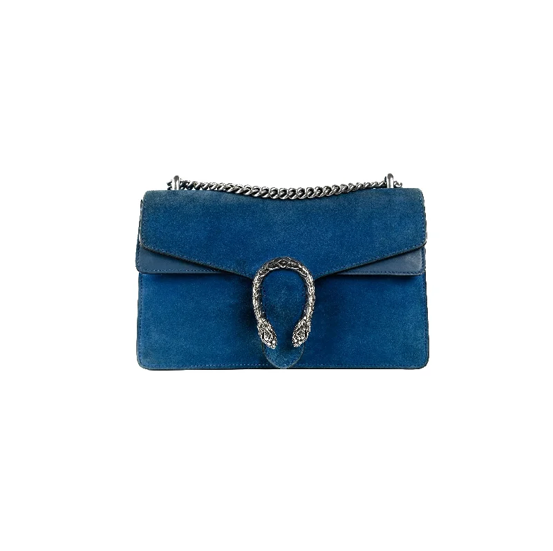 Handle bags with vibrant, patterned fabrics for a fun and energetic appearance-Gucci Small Dionysus Blue Suede