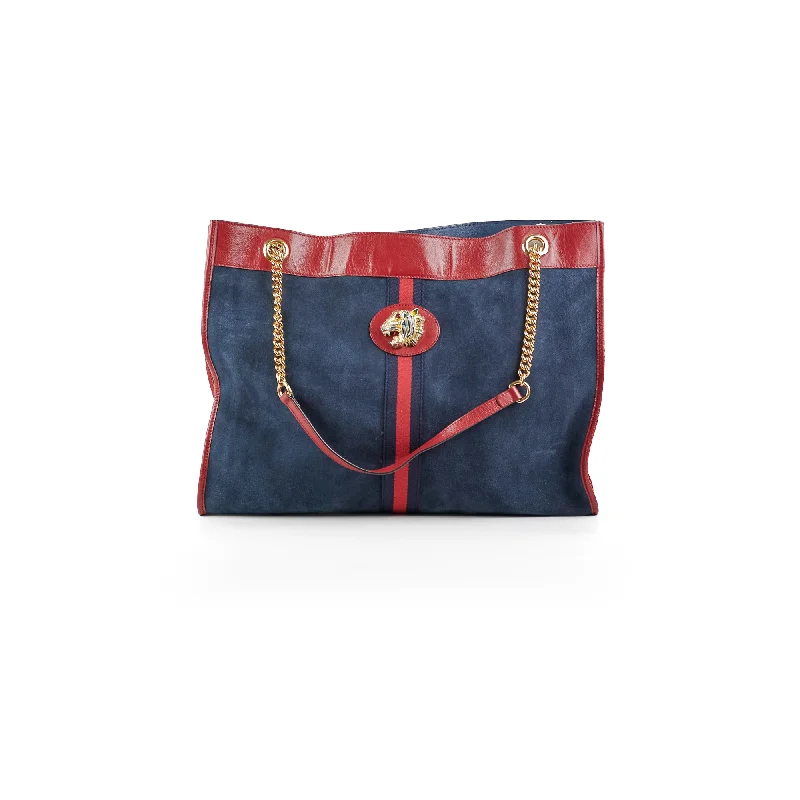 Stylish handle bags with intricate stitching for a detailed and high-quality finish-Gucci Rajah Suede Navy Shoulder Tote