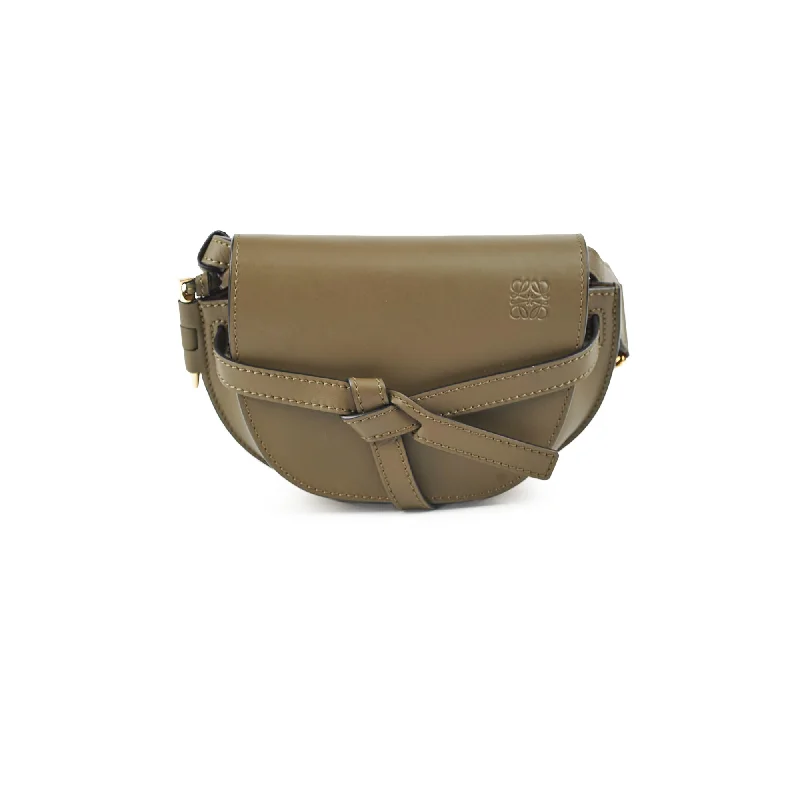 Best handle bags with contrasting colors for a bold, fashionable statement-Loewe Mini Gate Crossbody Bag Khaki