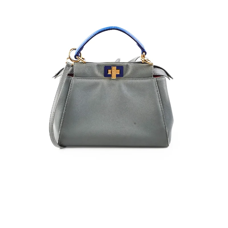 Handle bags with structured shapes for an organized and tidy appearance-Fendi Mini Peekaboo Blue Grey