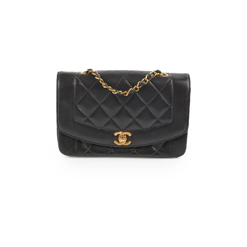 Trendy handle bags with bold colors for a fashionable and eye-catching design-Chanel Vintage Small Diana Lambskin Black - Series 3