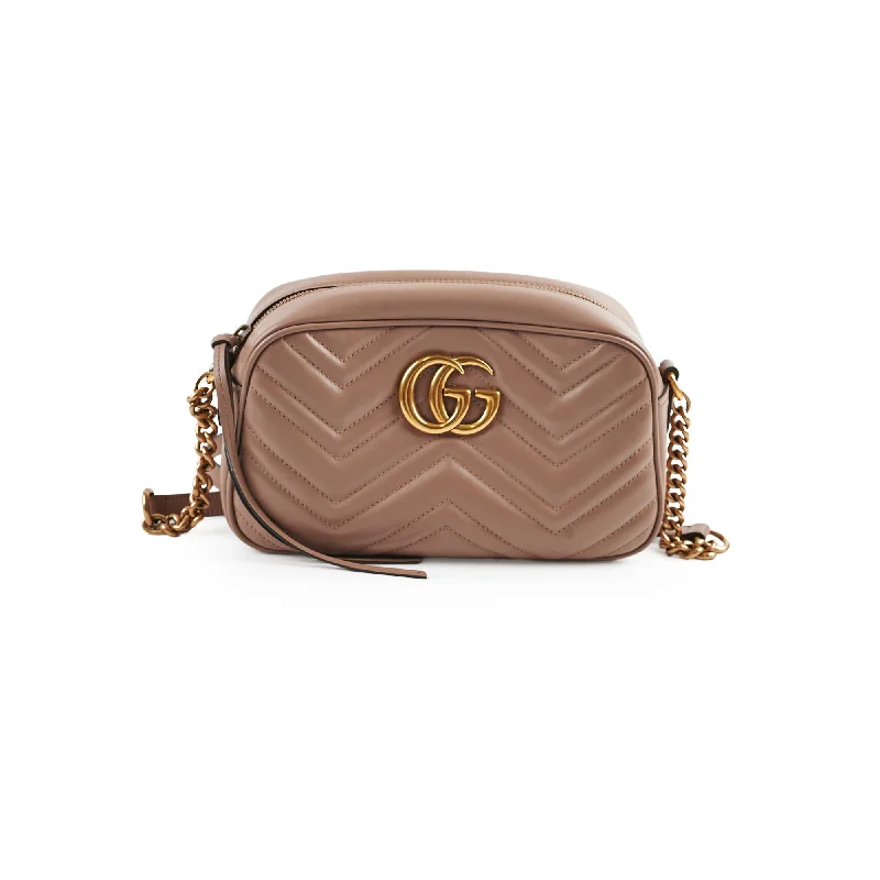 Handle bags with metallic finishes for a shiny, glamorous touch-Gucci Marmont Small Dusty Pink Shoulder Bag