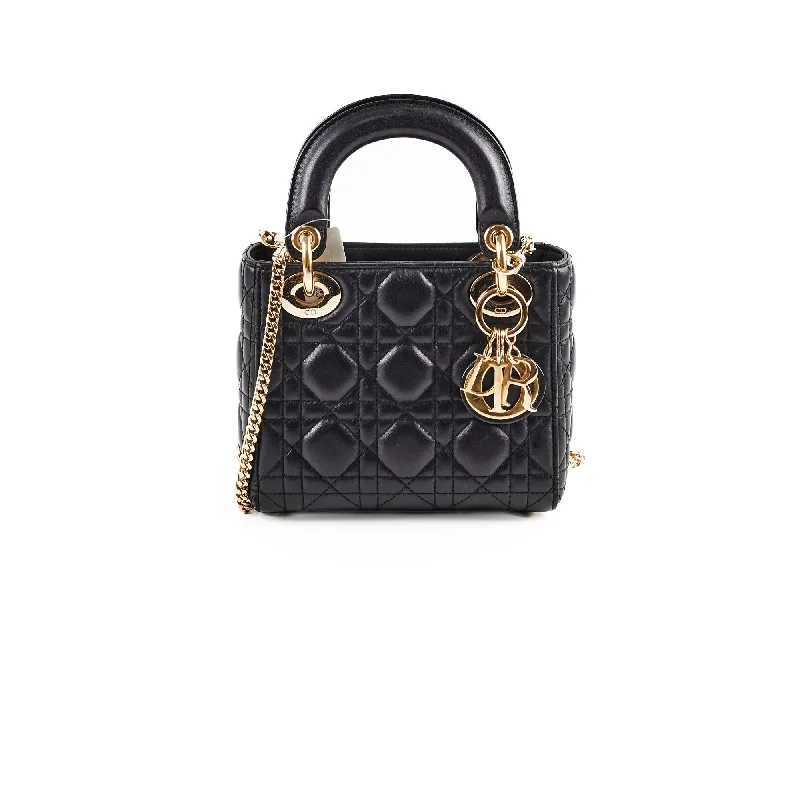 Handle bags with quilted patterns for a timeless, classic design-Christian Dior Lady Dior Mini Cannage Leather 2 Way Handbag Black