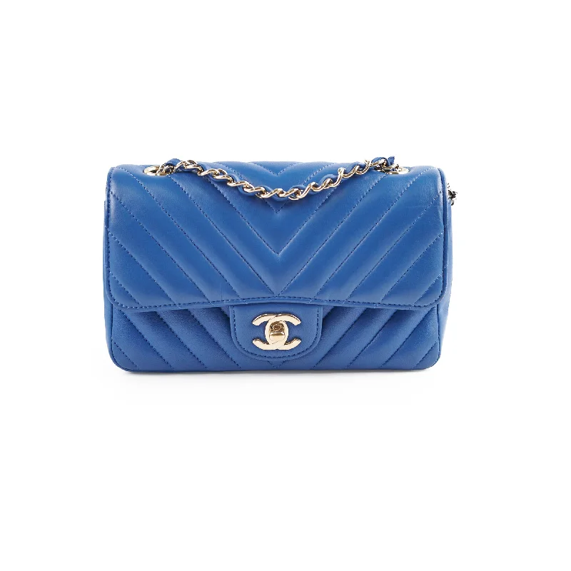 Best handle bags with compact designs for easy portability and lightweight feel-Chanel Mini Rectangular Classic Chevron Lambskin Blue 27 series