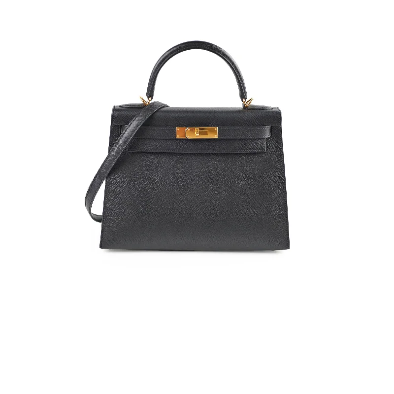 Best handle bags with vintage-inspired designs for a retro, timeless style-Hermes Kelly 28 Epsom Black C Stamp