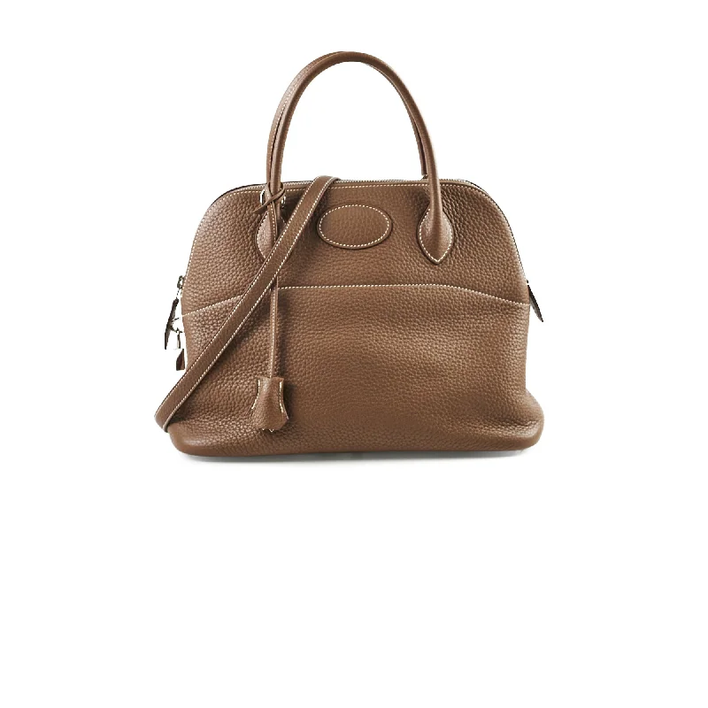 Handle bags with metallic accents for a touch of glamour and shine-Hermes Bolide 31 Etoupe T Stamp