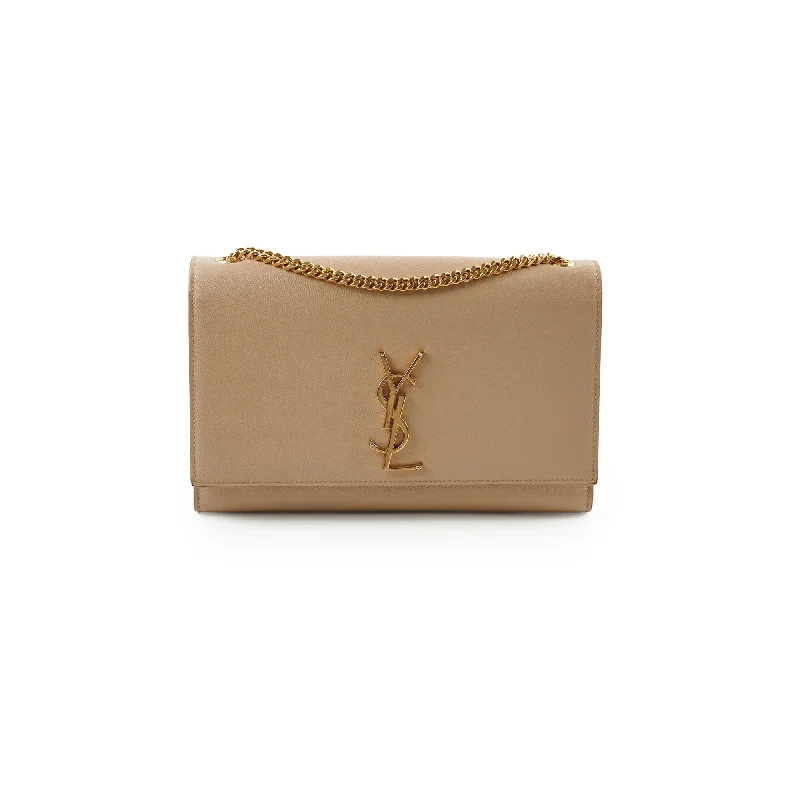 Best handle bags with patent leather for a shiny, high-gloss finish-Saint Laurent Medium Kate Beige